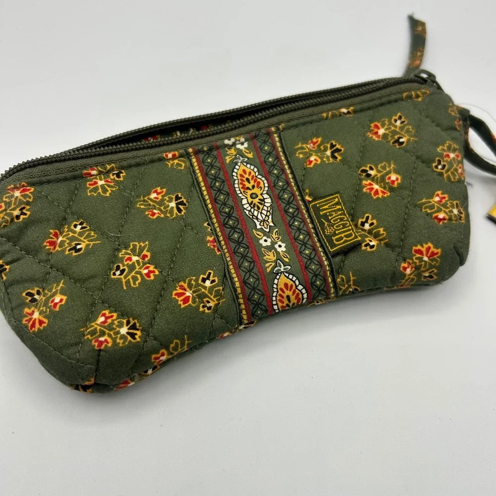 Maggie B by Ganz Double Eyeglass Case Meadow Green Quilted Floral Zip  NWT
